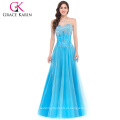 Grace Karin Mulheres Strapless Tulle Heavy Beaded Strapless Long Blue Vestidos de baile grátis 2016 CL3519-3